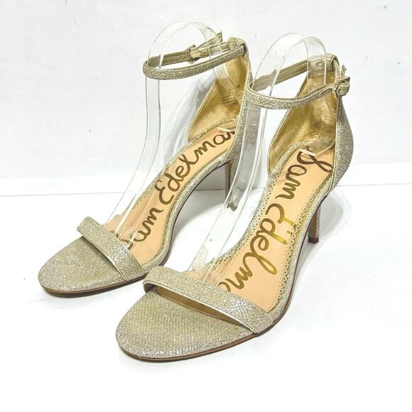 Sam Edelman Women’s Patti Ankle Strap Heeled Dress Sandal Gold Sparkle Size 9 - Picture 2 of 12